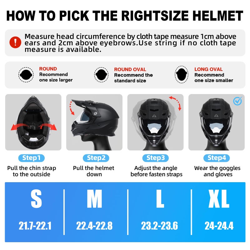 TRIANGLE Dual Sport Motorcycle Helmet Dirt Bike Helmets ATV Full Face Helmet for Adults Men with Internal Sunshield DOT Approved - Image 5